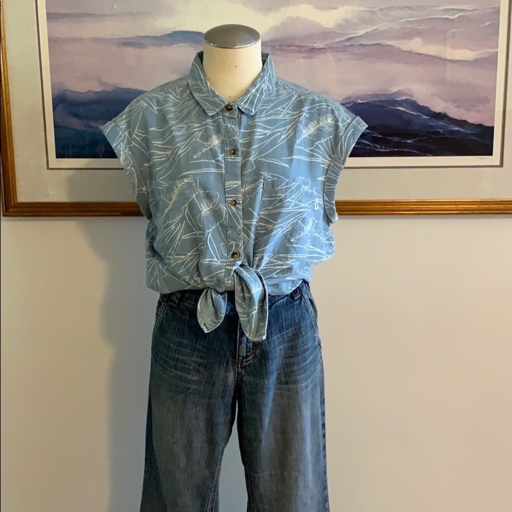 VANS Chambray Leaf Print Button Down Shirt